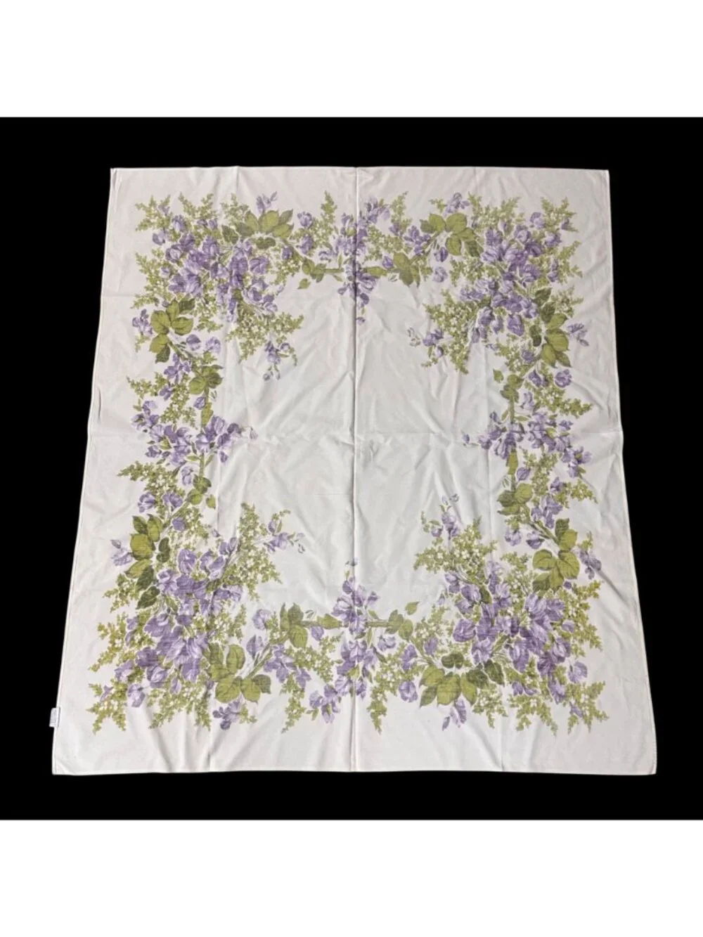 Vintage Purple Floral Tablecloth California Hand Prints Mid Century Flowers
